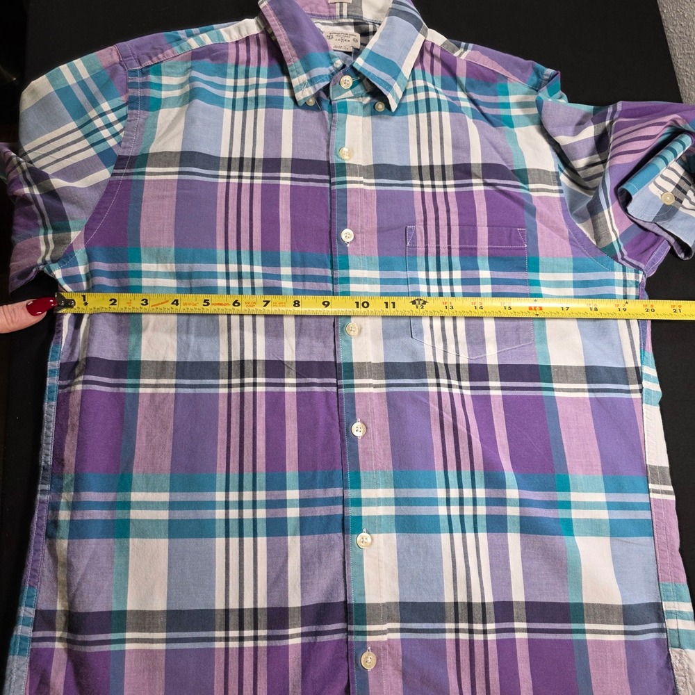 J.Crew Mens Summer Plaid Shirt Slim Fit Purple Teal‎ Blue Long Sleeve Size M * - Picture 4 of 8